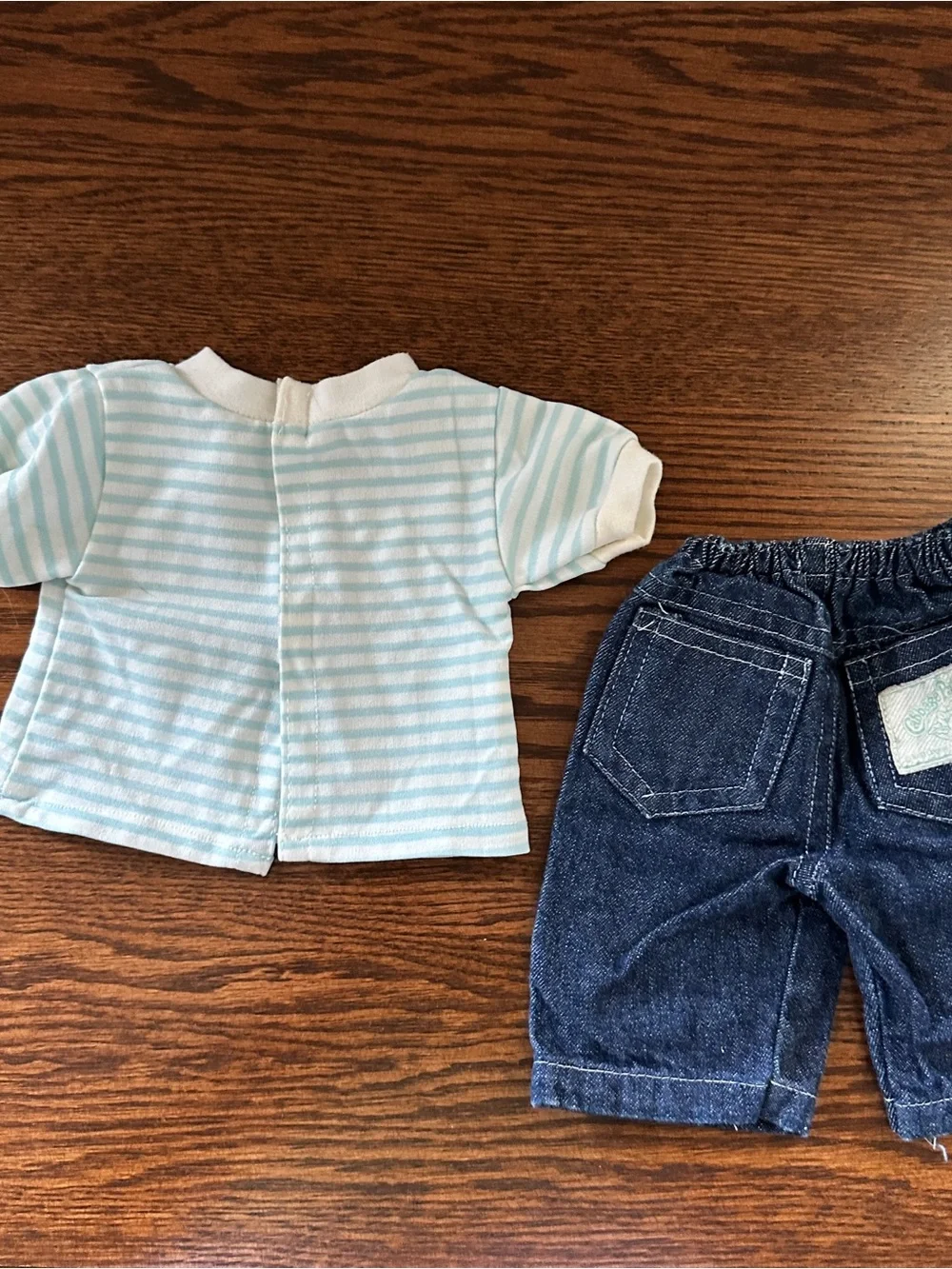 Vintage Cabbage Patch Blue & White Striped Doll Top Shirt Denim Pants Jeans Set